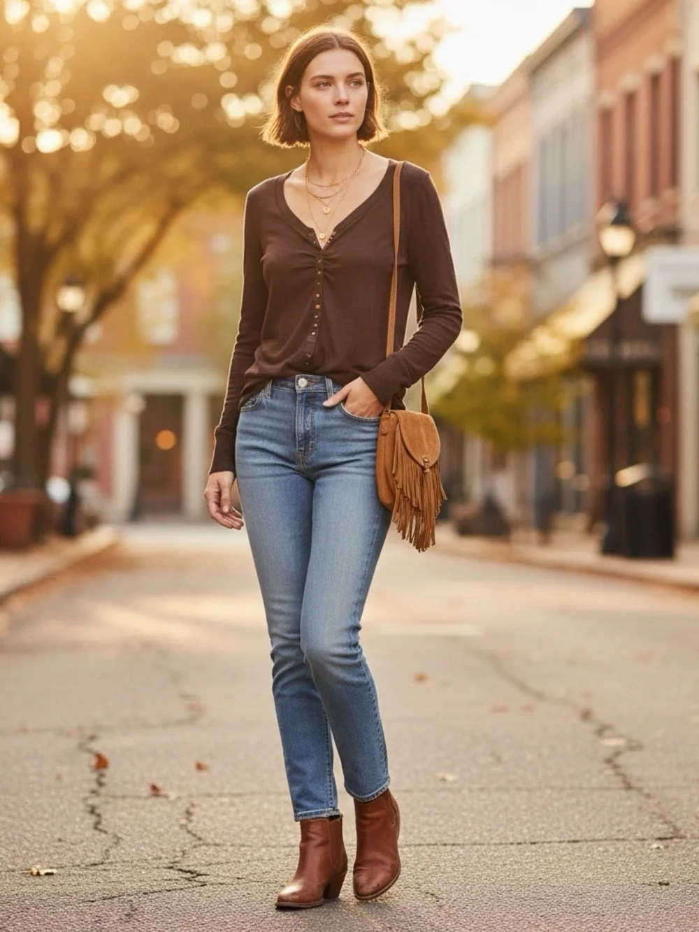 Free People Brown Cotton Henley Top Long Sleeve Snap Front Lightweight Size M